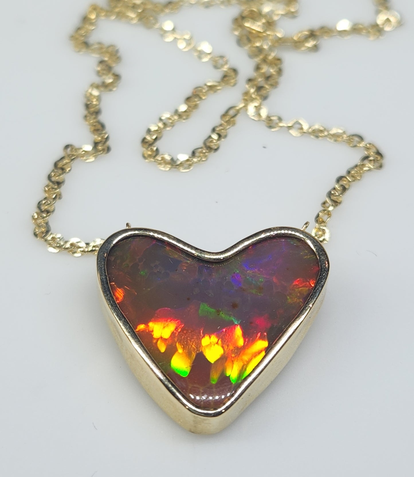 Opal Heart Gemstone 14k Gold Pendant #594