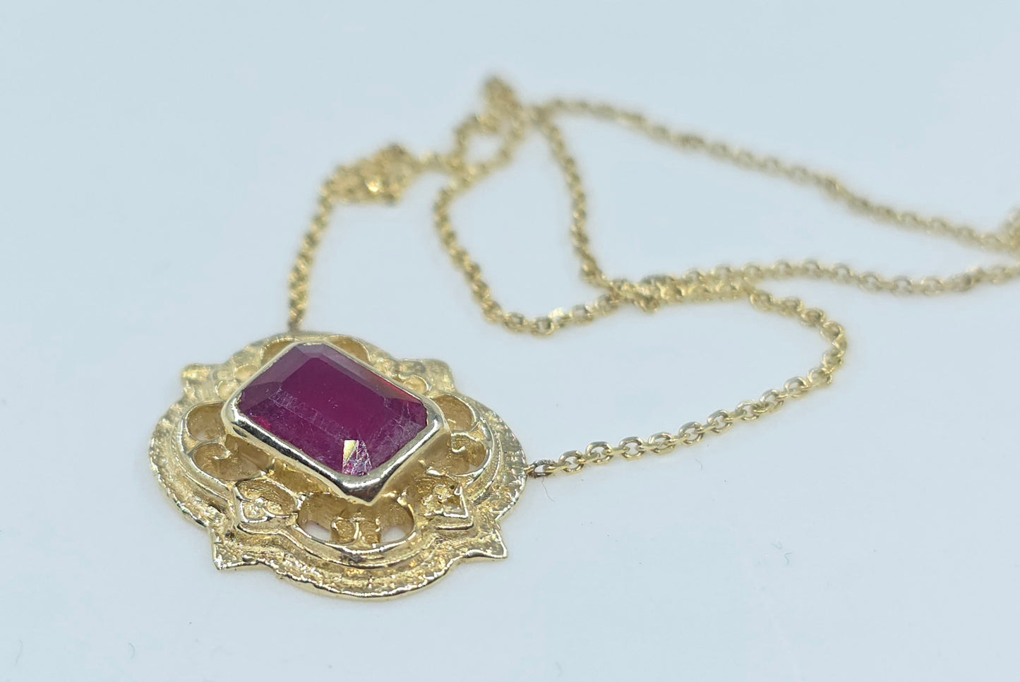 Ruby Pendant 14k Gold Gemstone Necklace #633