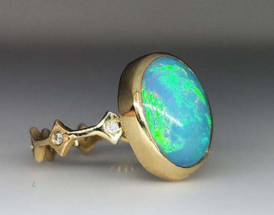Opal & Moissanite Ring Set 14k Gold #441