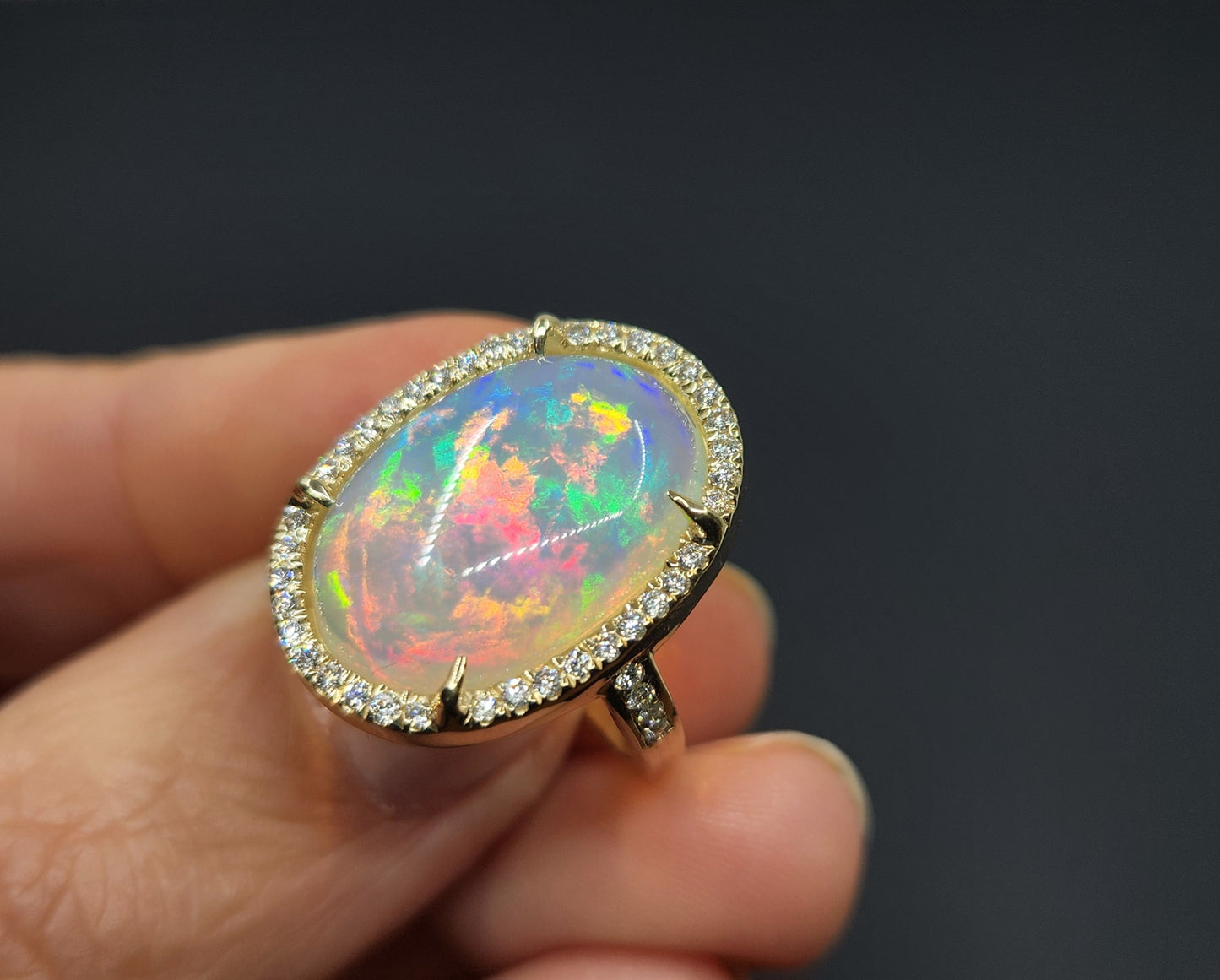Opal & Diamond 14k Gold Ring Gemstone Jewelry  #472