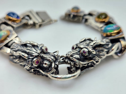 Opal Sterling Silver Dragon Link Bracelet #497