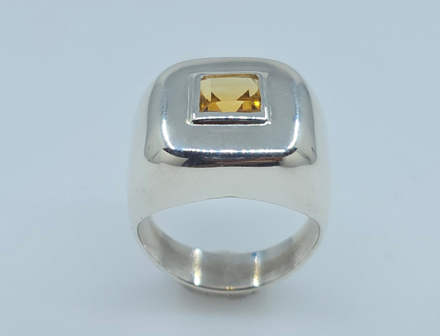 Sterling Silver Yellow Citrine Gemstone Ring - Unisex design #617
