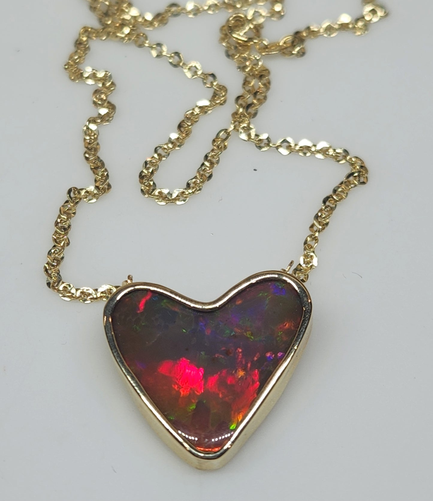 Opal Heart Gemstone 14k Gold Pendant #594