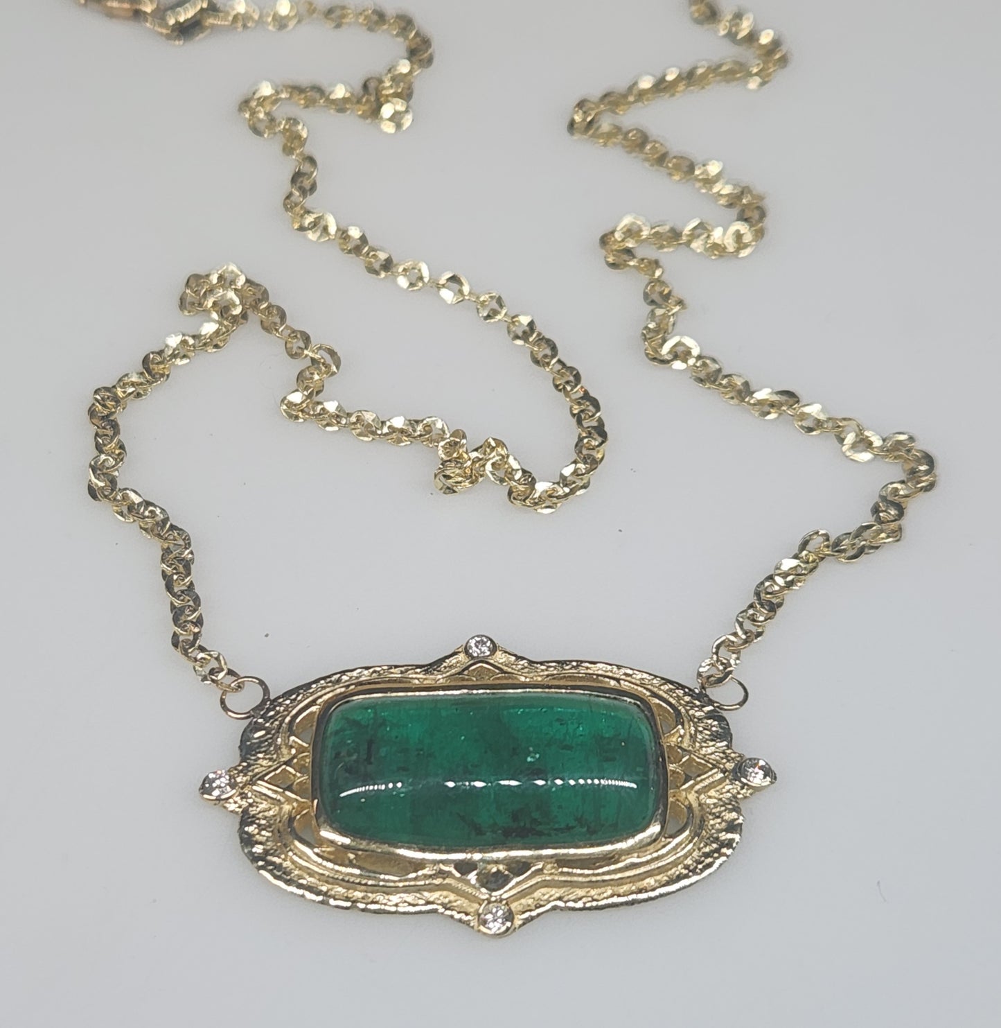 Natural Emerald Pendant - 14k Gold  Split Chain #595
