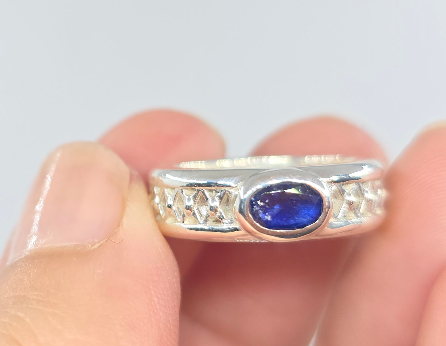 Sterling Silver Blue Sapphire Gemstone Ring Band  #616