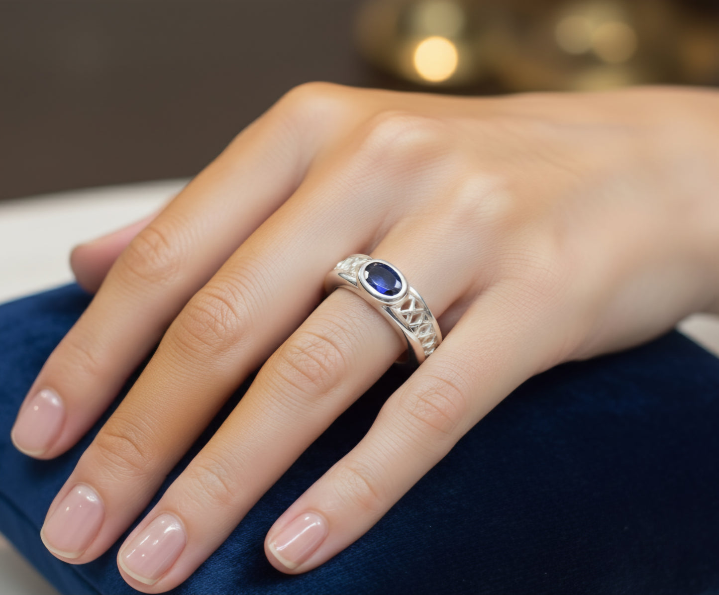 Sterling Silver Blue Sapphire Gemstone Ring Band  #616