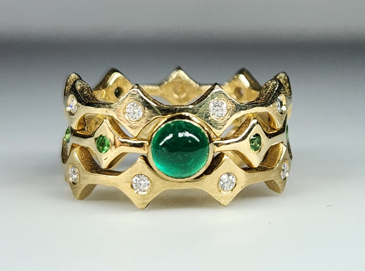 Emerald Stacking Ring 14k Yellow Gold - Handmade Jewelry #454