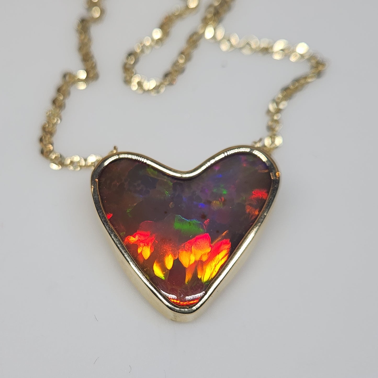 Opal Heart Gemstone 14k Gold Pendant #594