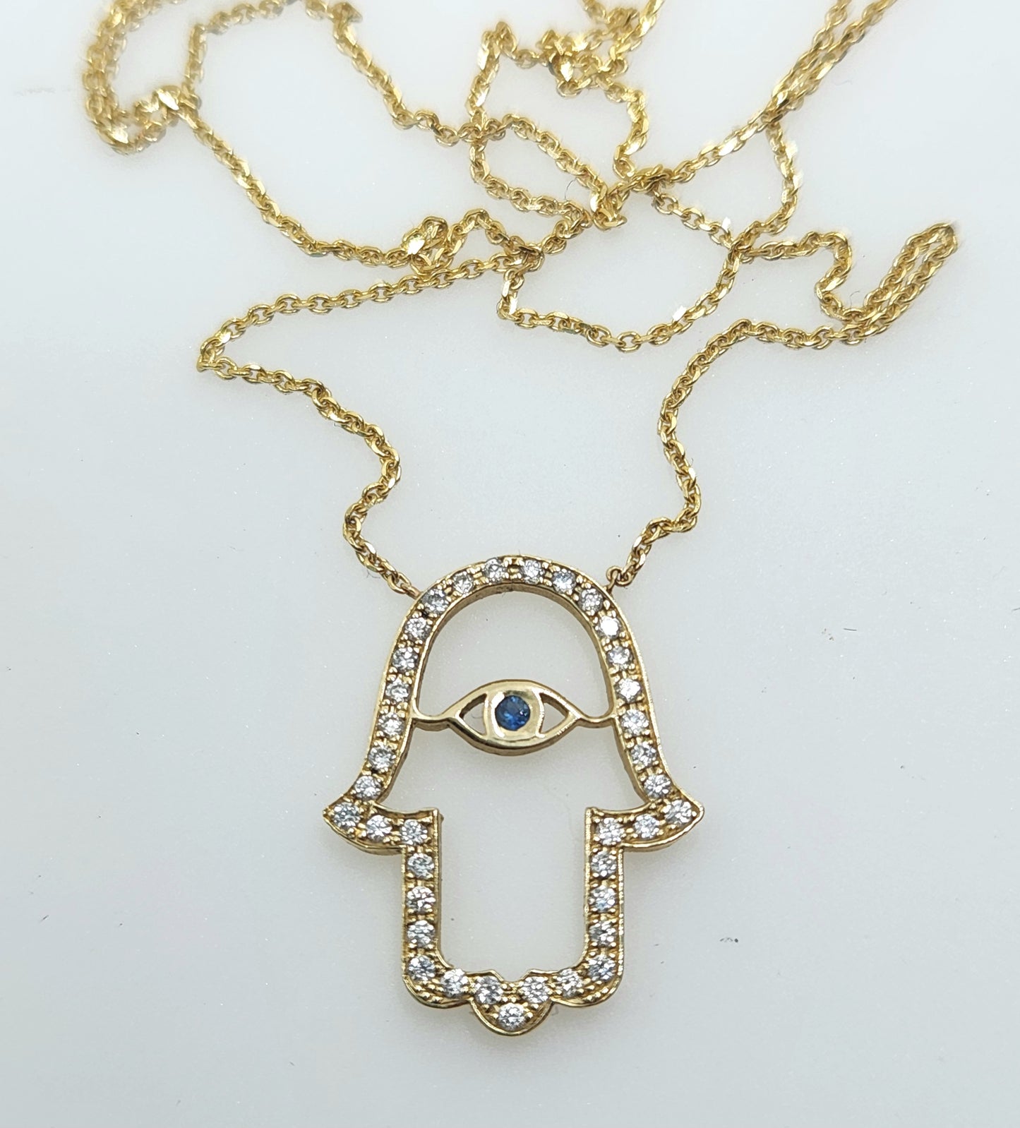 14k Gold Hamsa Evil Eye Diamond Pendant #485