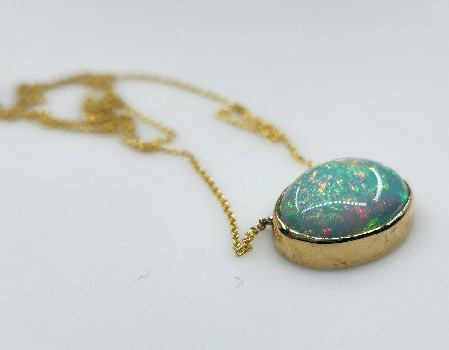 Opal Pendant 14k Yellow Gold Split Chain Necklace #471