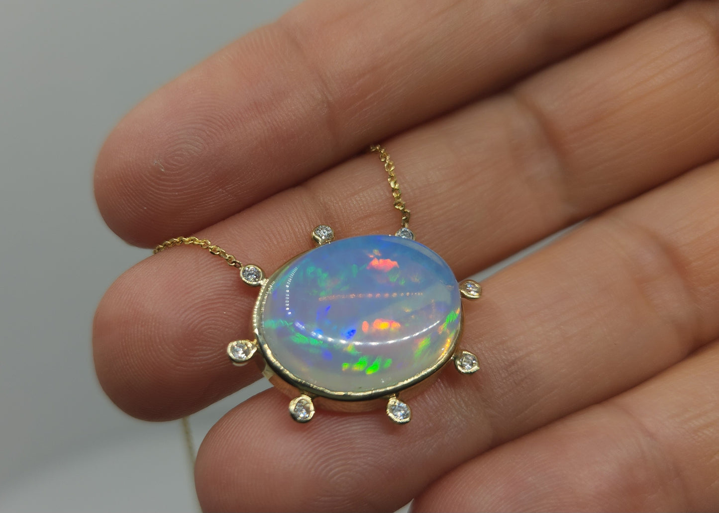 Opal & Diamond 14k Gold Pendant #489