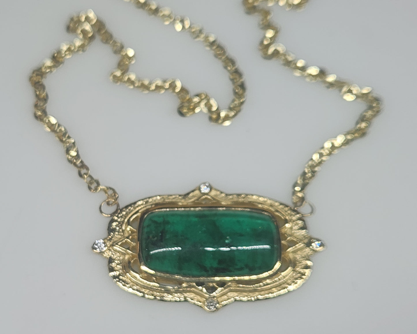 Natural Emerald Pendant - 14k Gold  Split Chain #595
