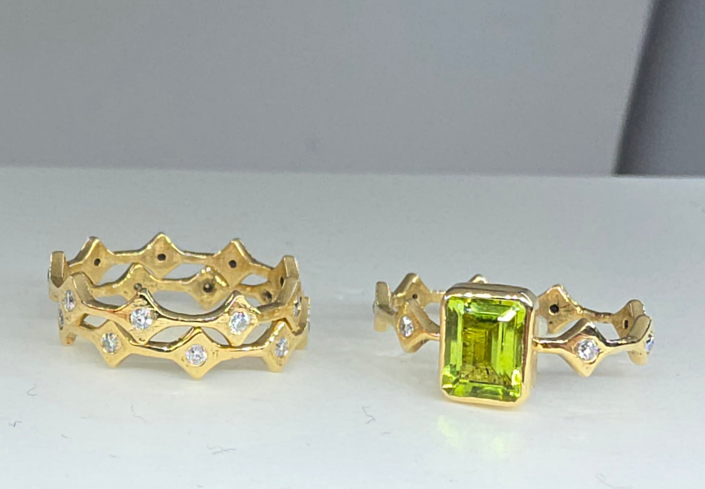 Green Peridot  Stacking Ring 14k Yellow Gold - Handmade Jewelry #641