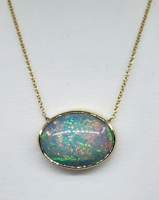 Opal Pendant 14k Yellow Gold Split Chain Necklace #471