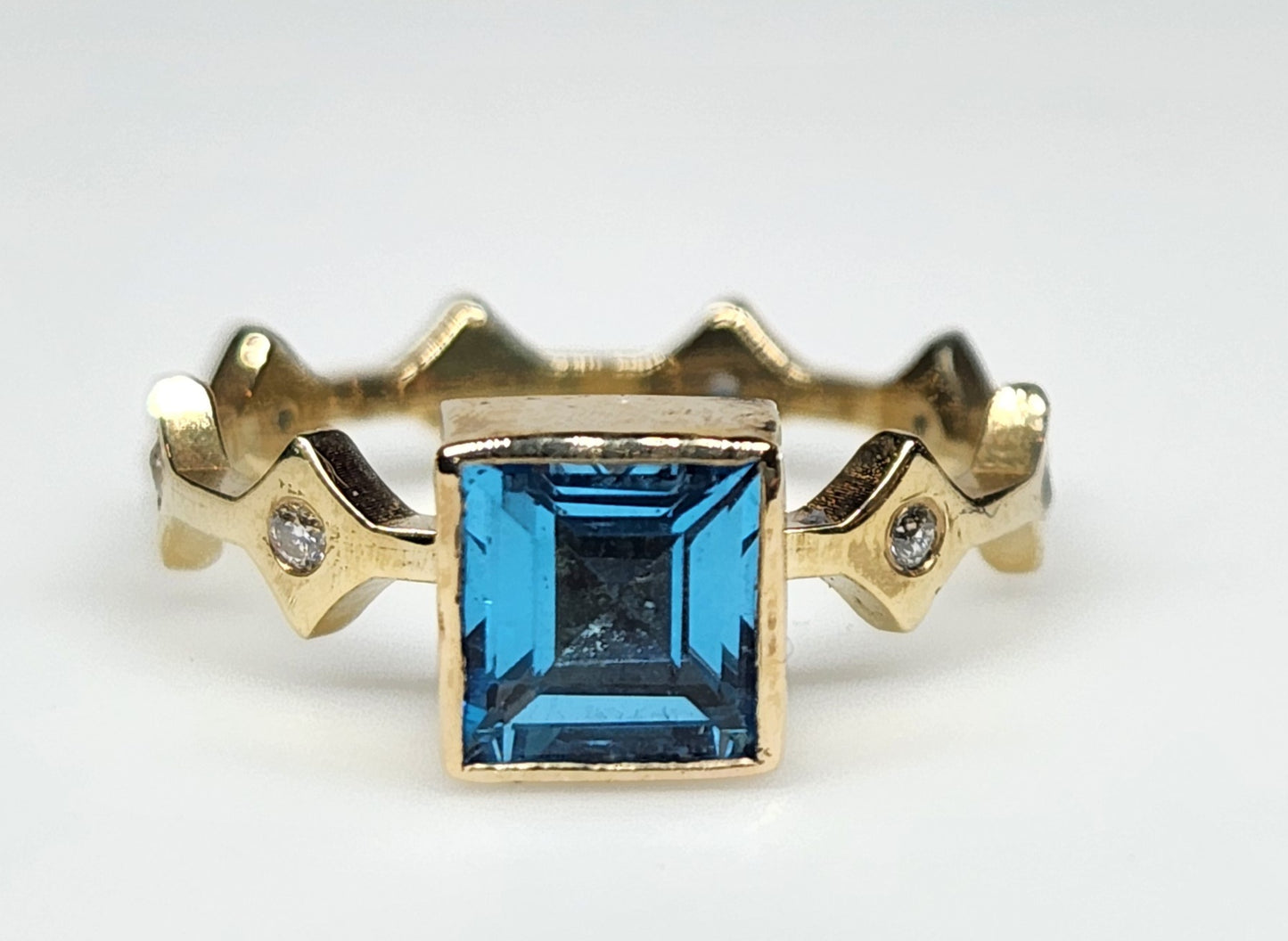 Blue Topaz Stacking Ring 14k Yellow Gold - Handmade Jewelry #455