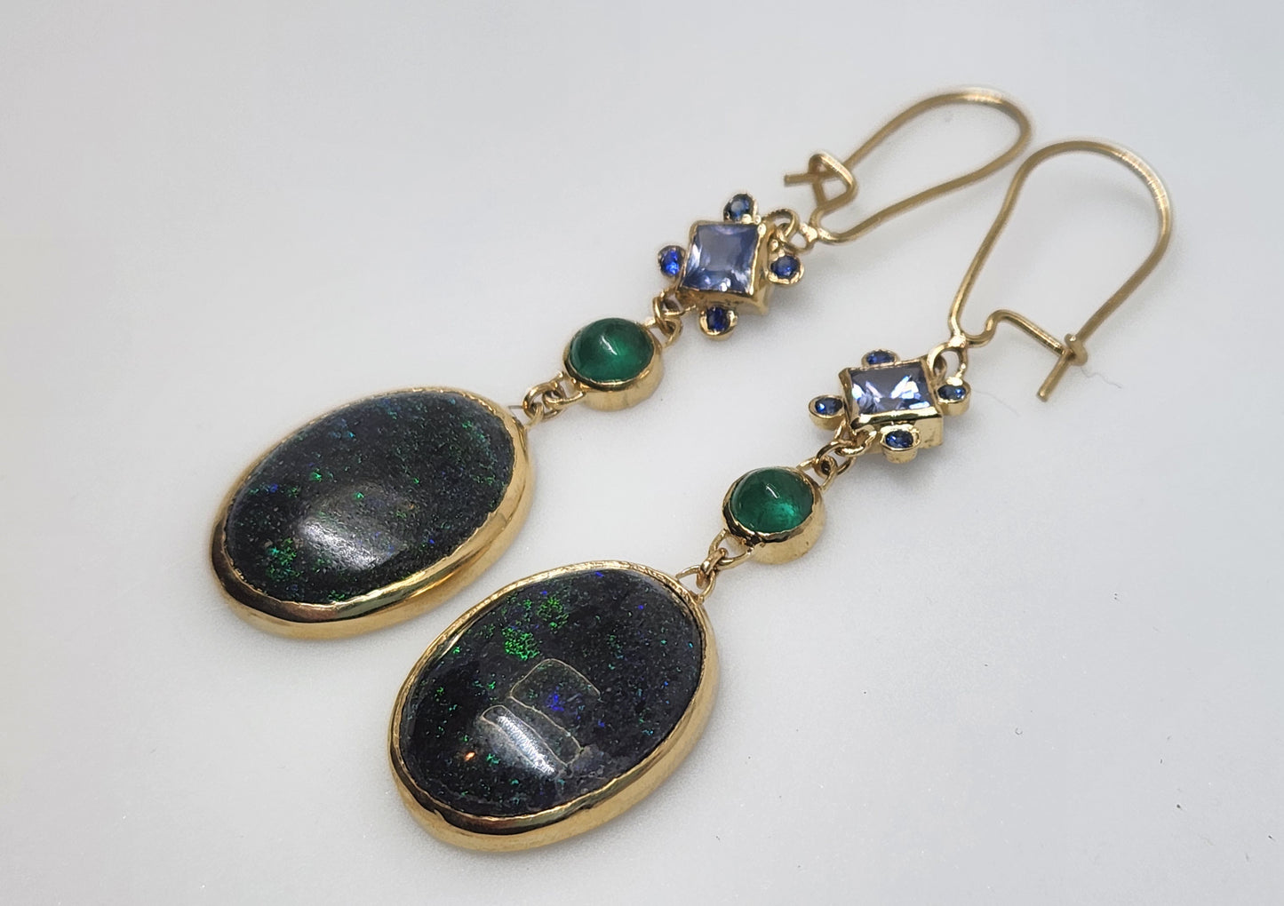 Opal & Emerald Earrings 14k Gold #446