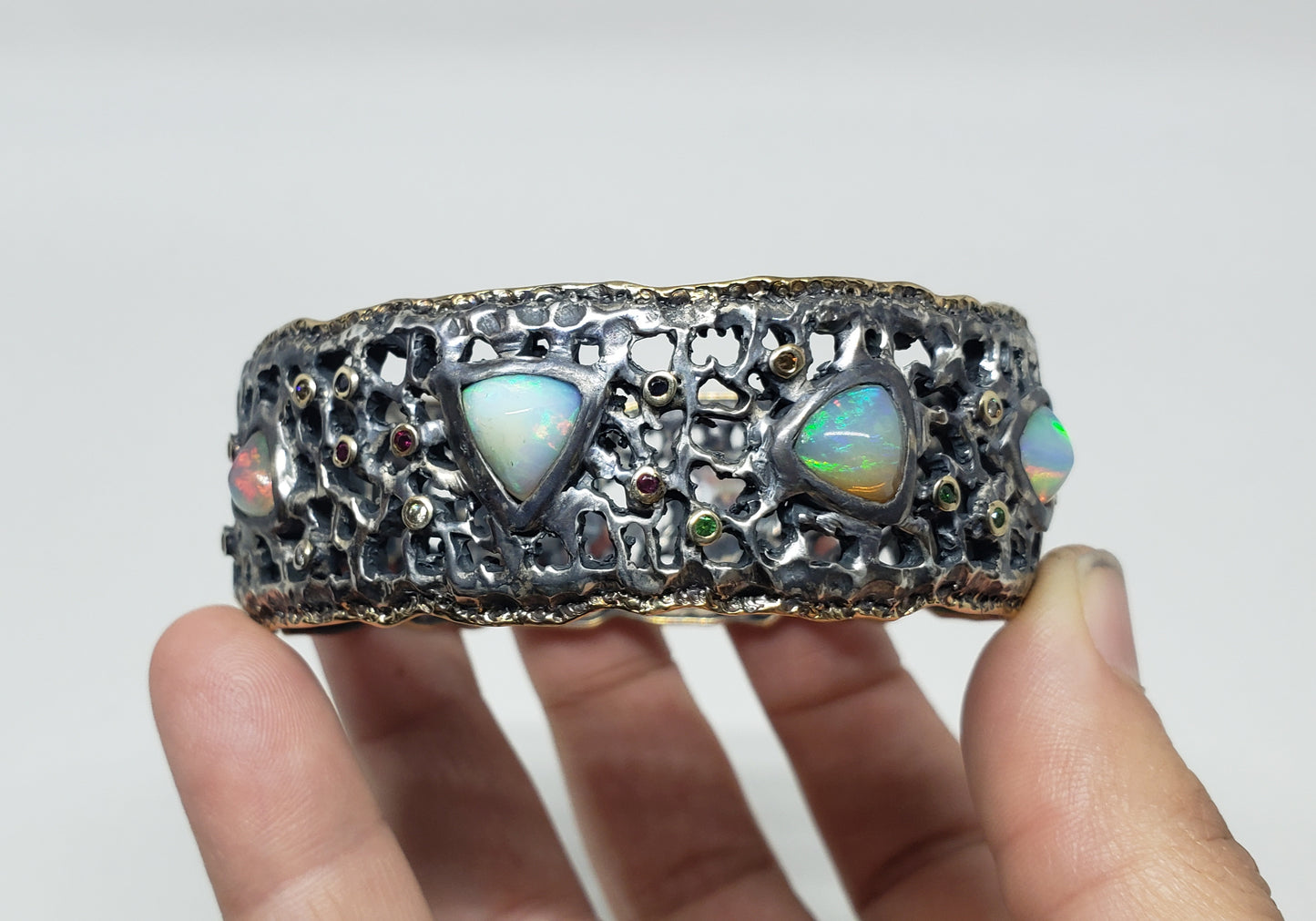 Opal Cuff Bracelet Silver & Gold