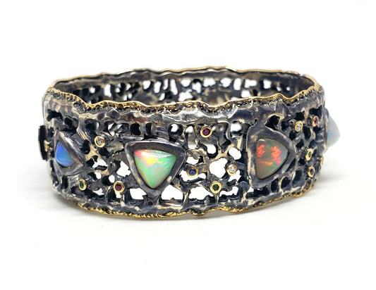 Opal Cuff Bracelet Silver & Gold