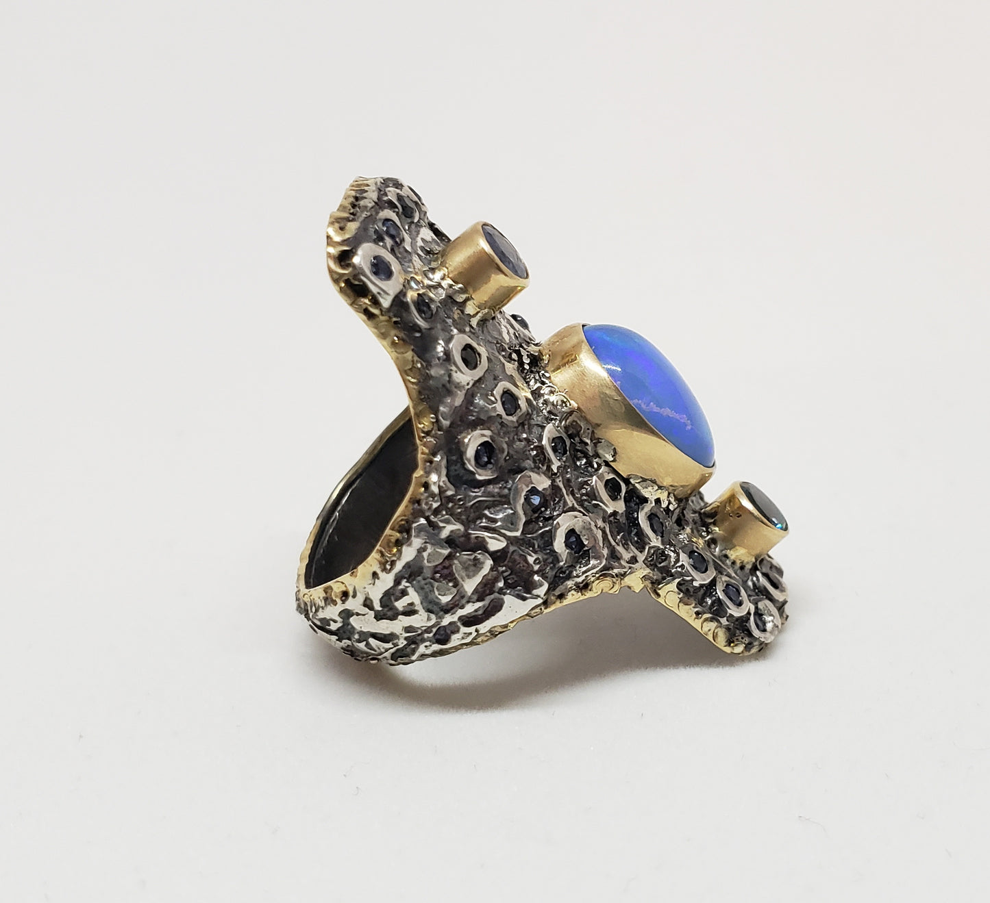 Opal & Sapphire Ring Silver & Gold