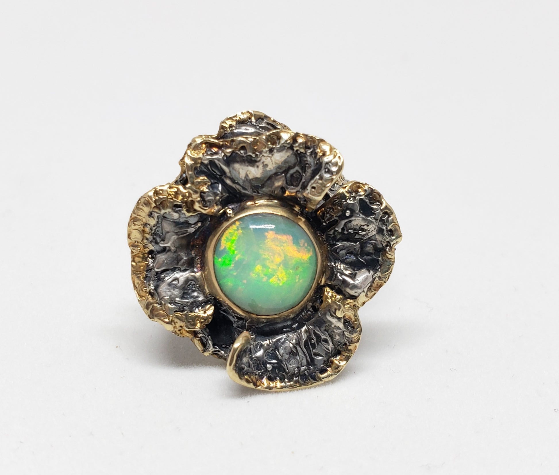 Opal Flower Silver Ring 