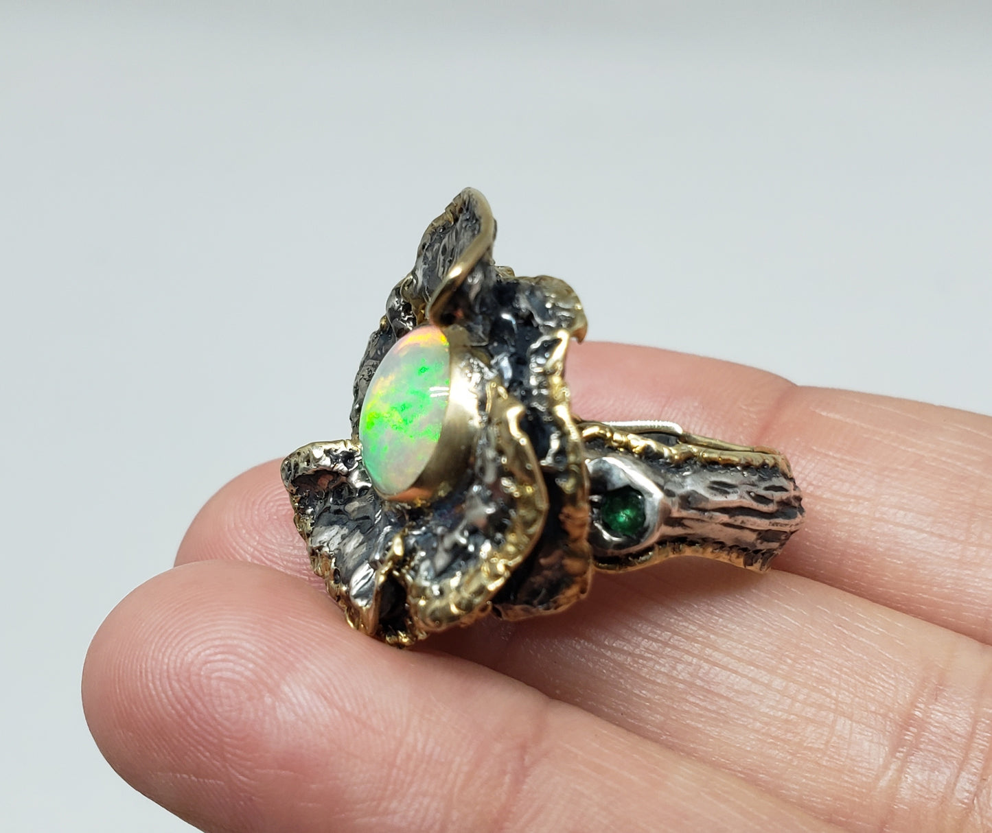 Opal Flower Ring Sterling Silver & 14k Gold