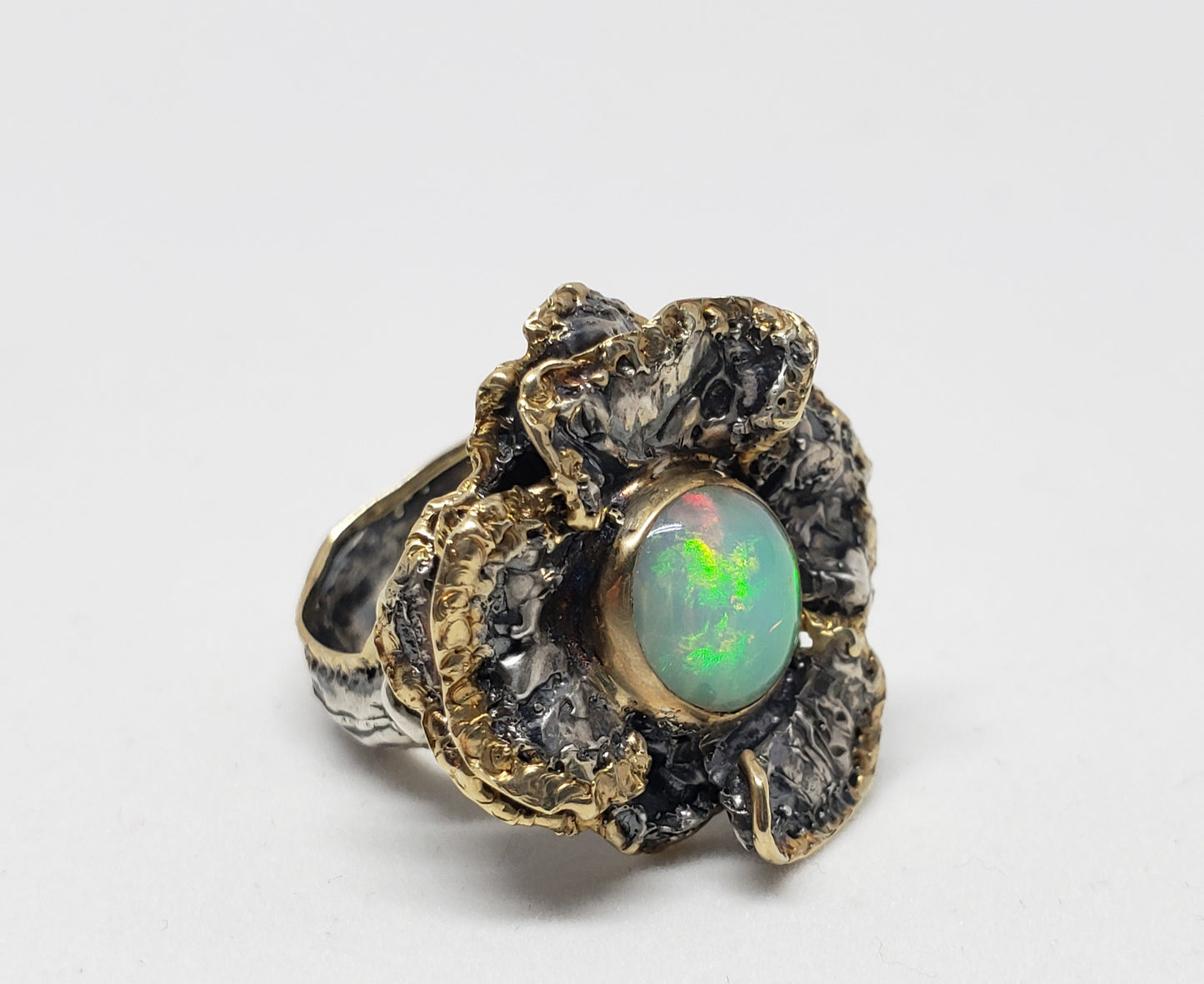 Opal Flower Ring Sterling Silver & 14k Gold
