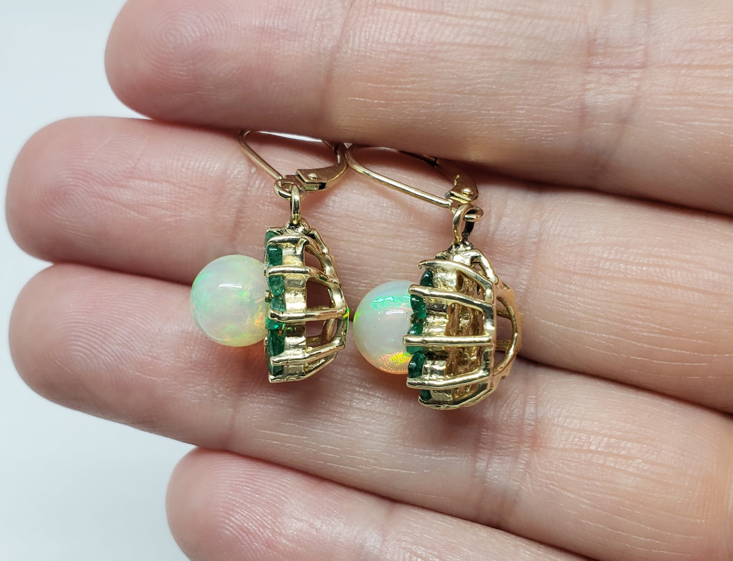 Opal & Emerald Earrings 14k Gold