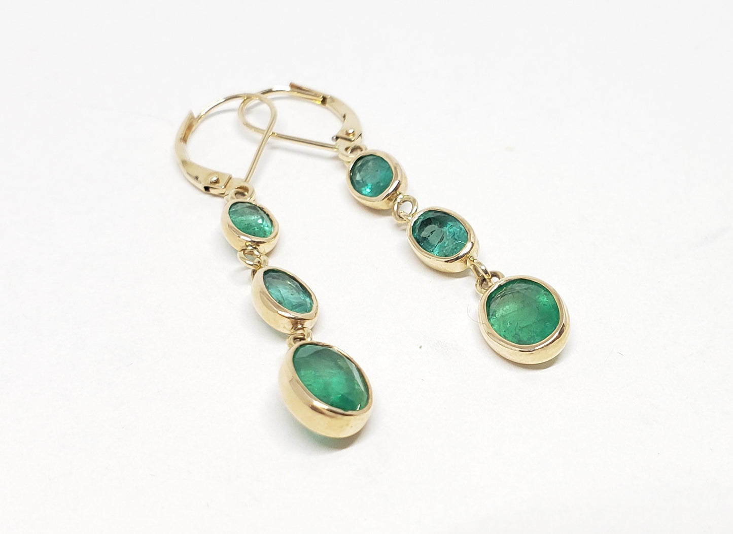 Emerald 3 Drop Earrings 14k Gold