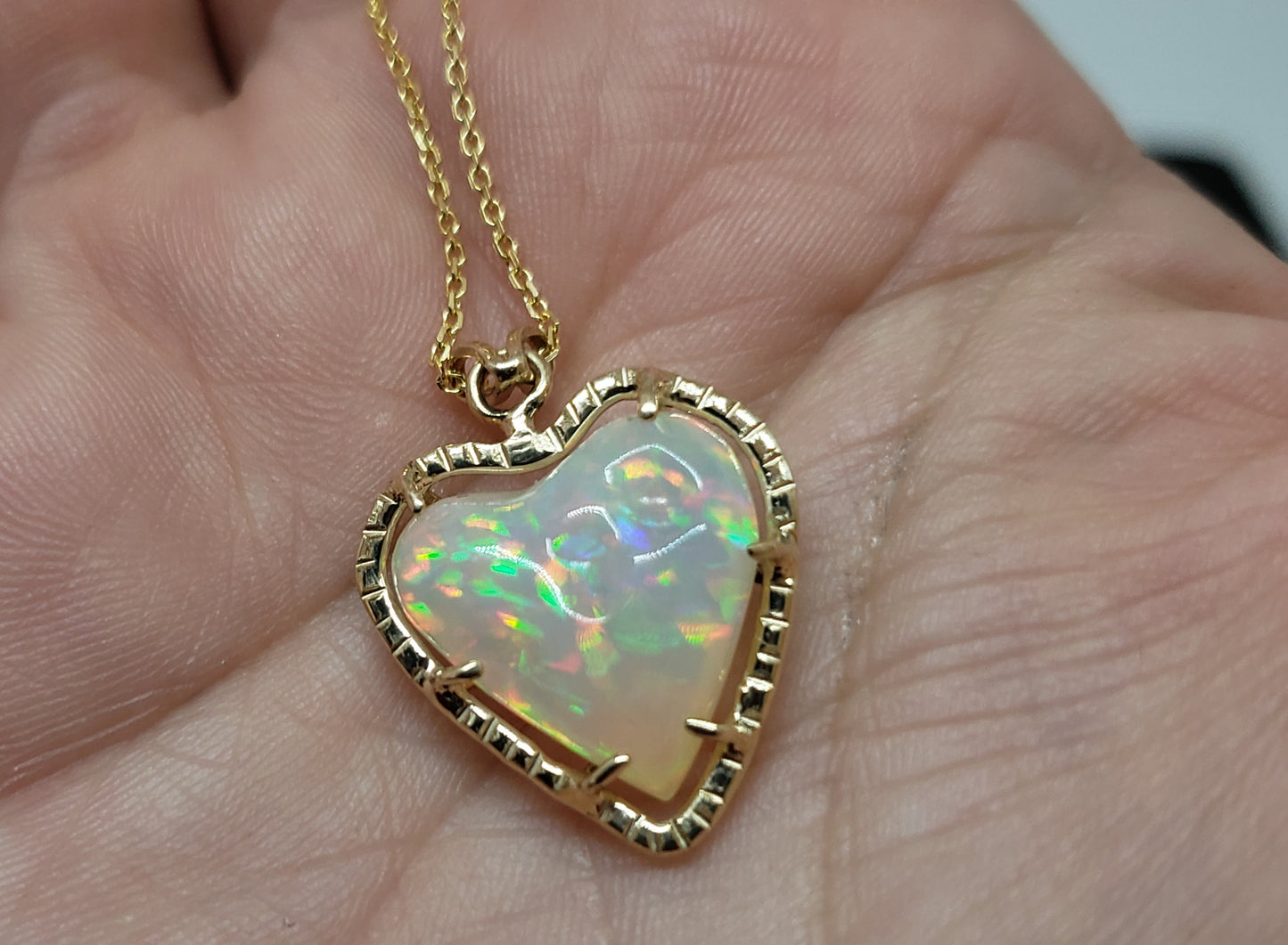 Opal Heart Pendant 14k Gold Necklace