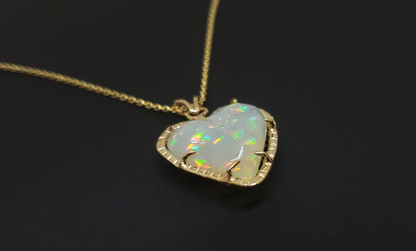 Opal Heart Pendant 14k Gold Necklace
