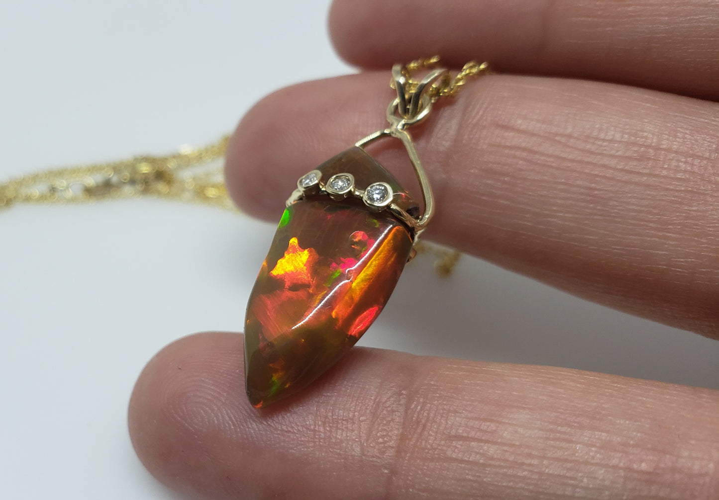 Brown Carved Opal Pendant 14k Gold