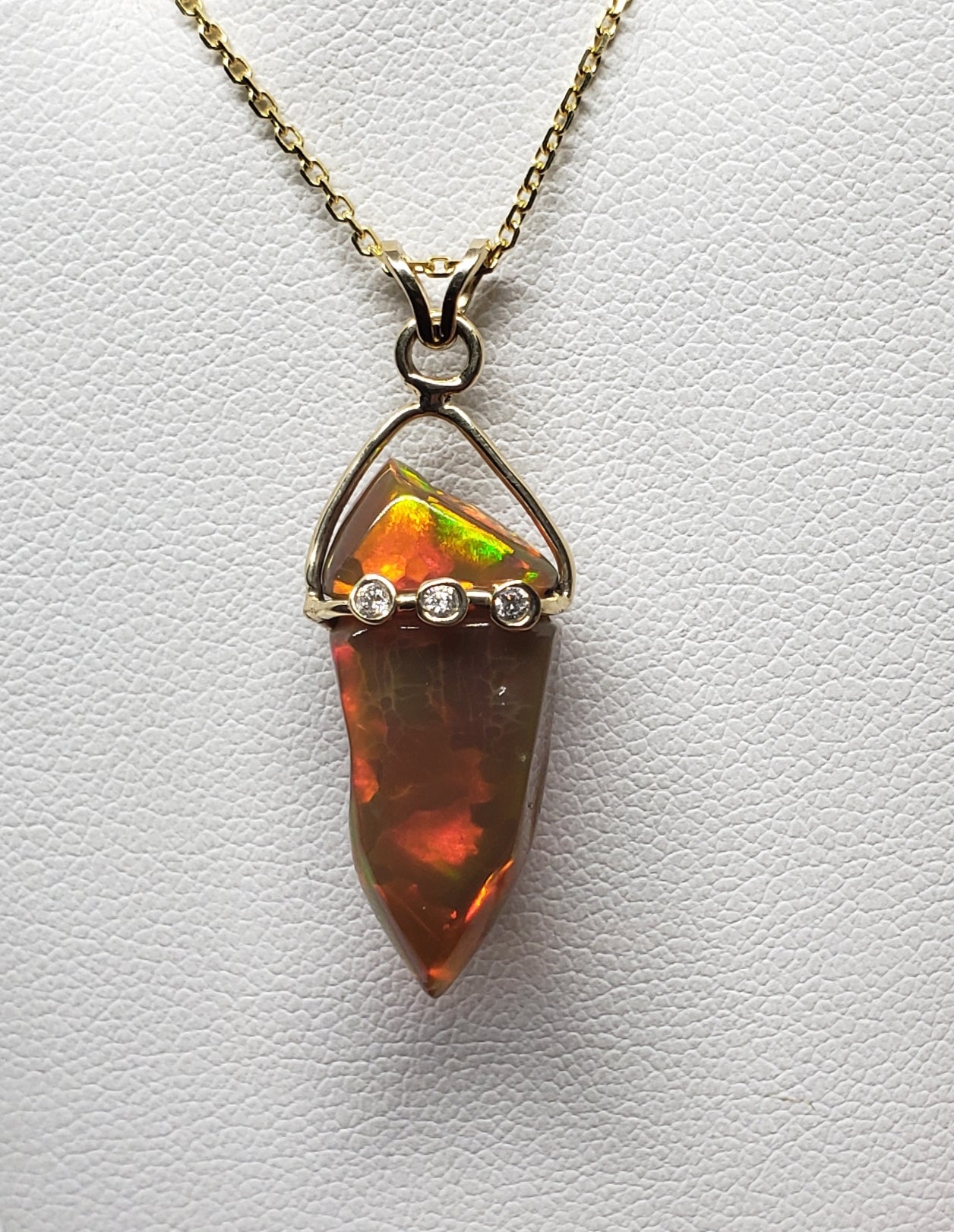 Brown Carved Opal Pendant 14k Gold