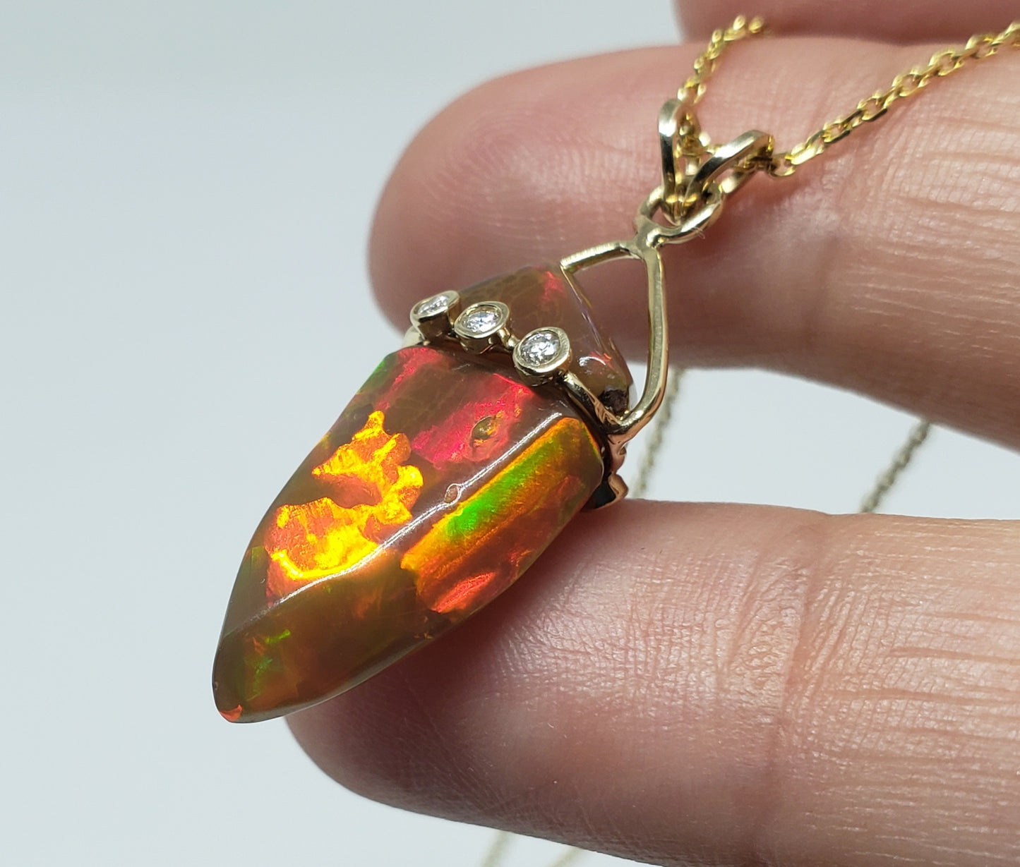 Brown Carved Opal Pendant 14k Gold