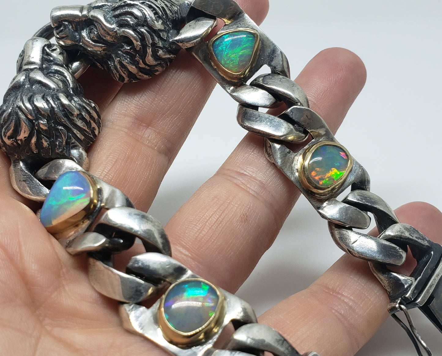 Lion Bracelet Opals & Diamond Silver & Gold