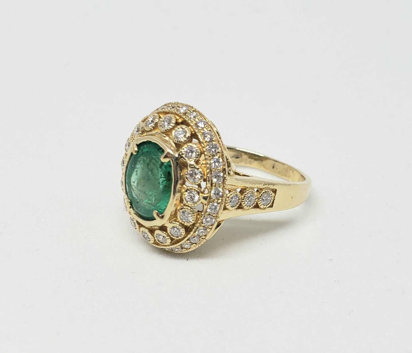 Emerald & Diamond Ring 14 Gold -  Size 5.75