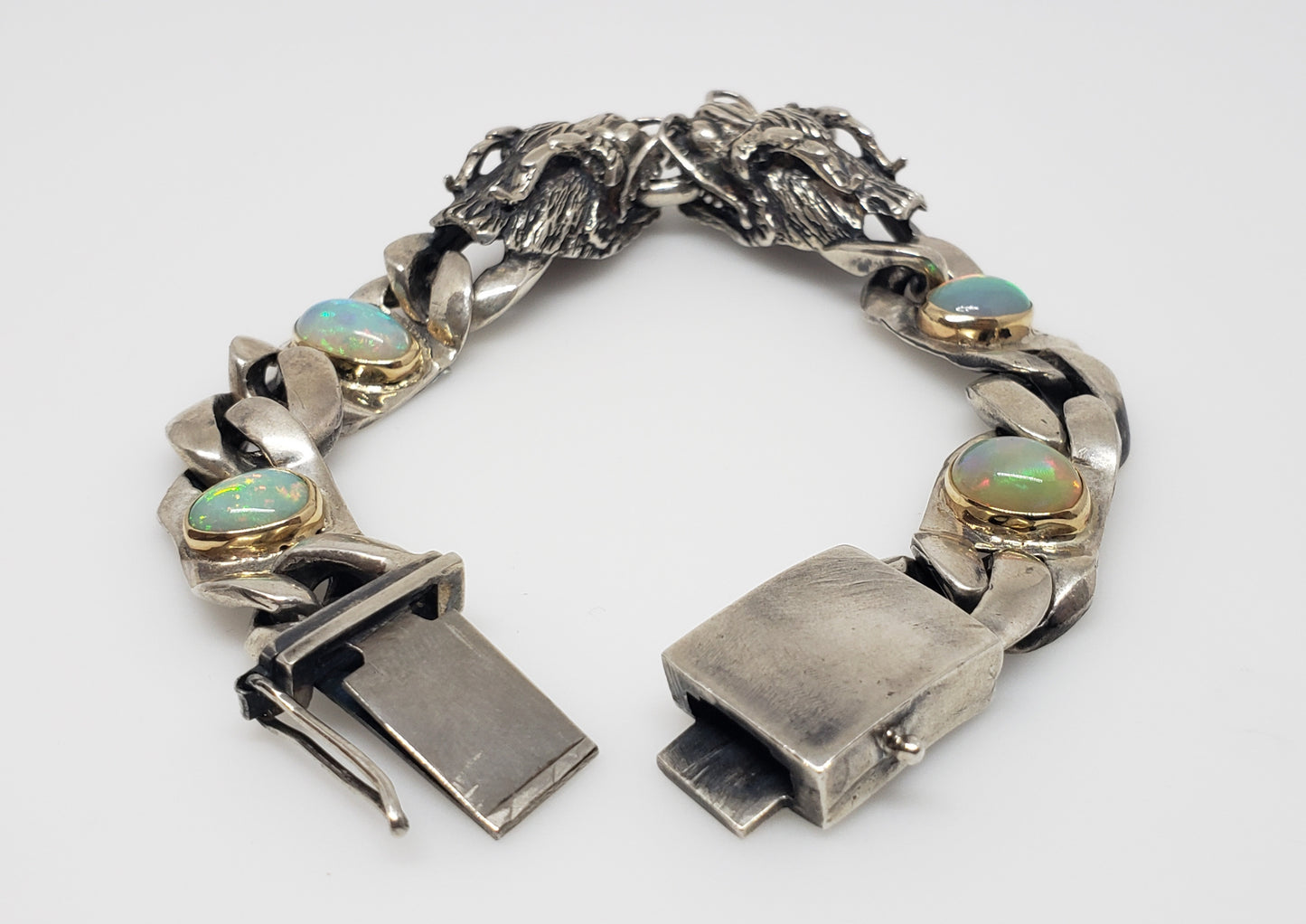 Dragon Bracelet Opals & Ruby Gemstones Silver & Gold