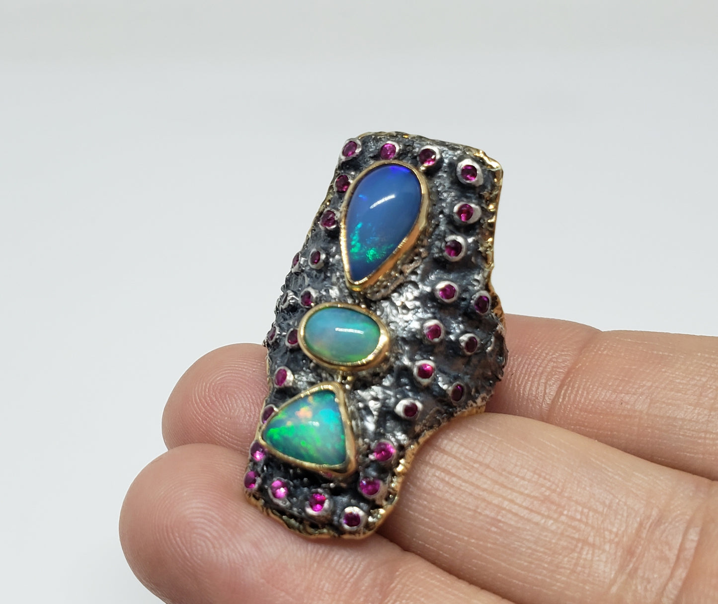 Opal & Ruby Ring Silver & 14k Gold #212