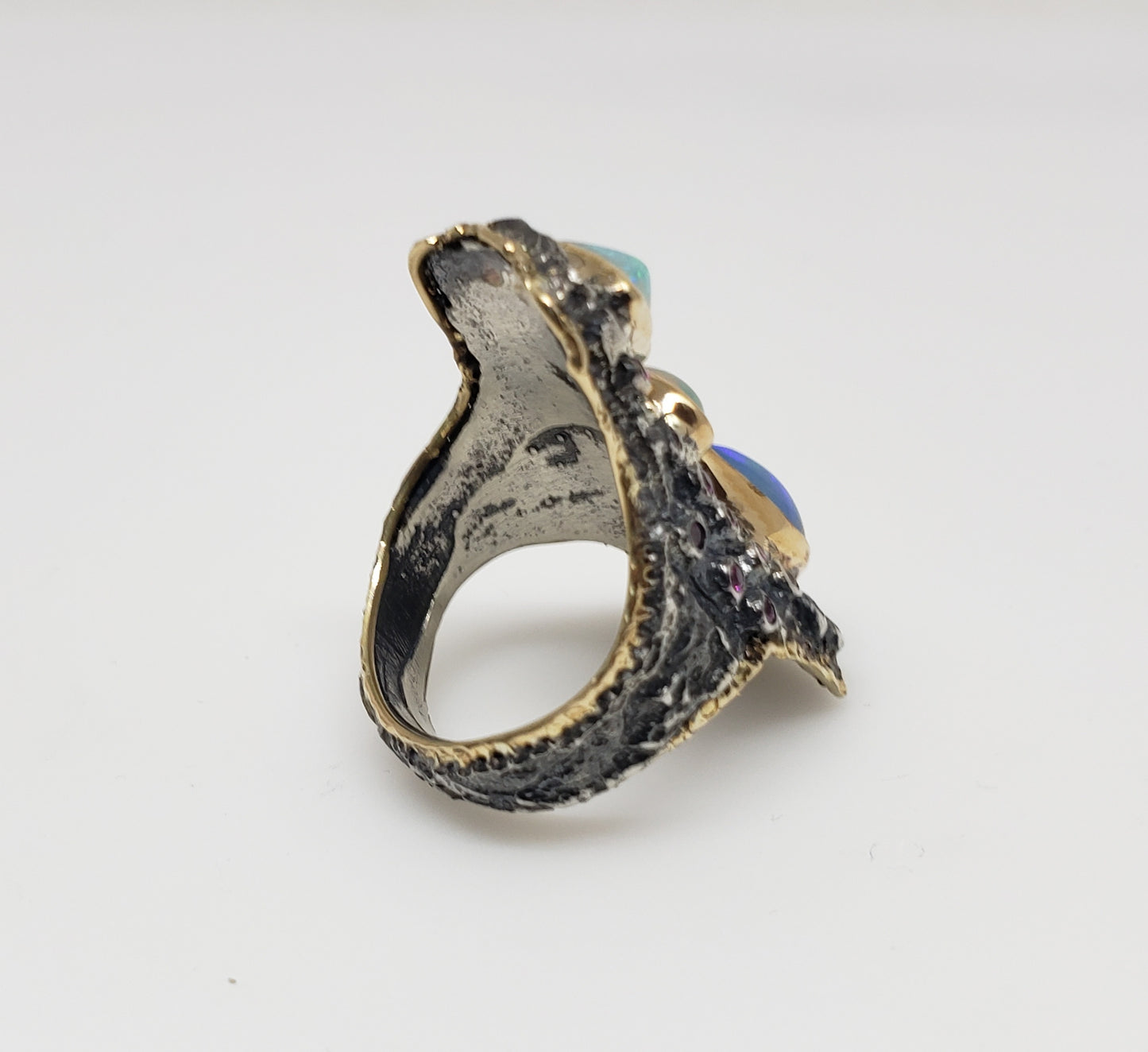 Opal & Ruby Ring Silver & 14k Gold #212
