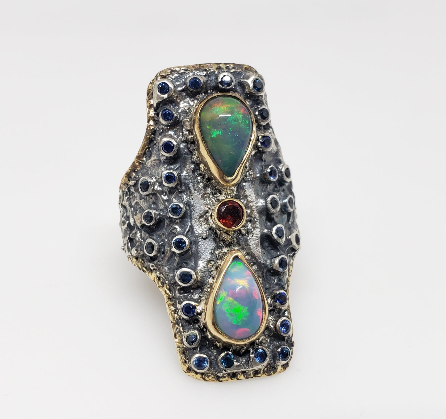 Opal & Sapphire Ring Silver & 14k Gold