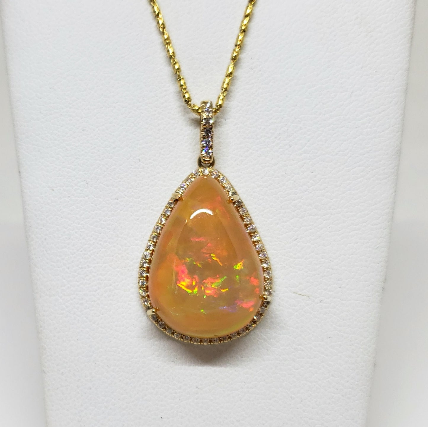 Orange Opal Diamond Gold Pendant 