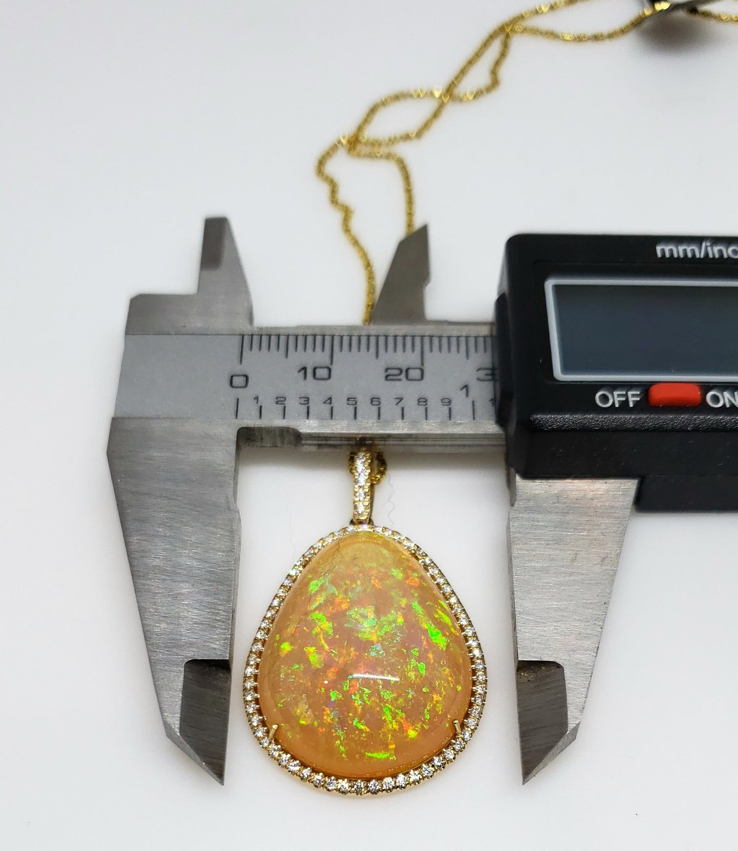 Large Natural Opal & Diamond Pendant 14k Gold