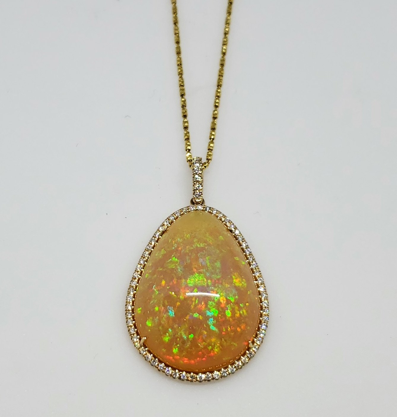 Opal Diamond Gold Pendant Necklace 