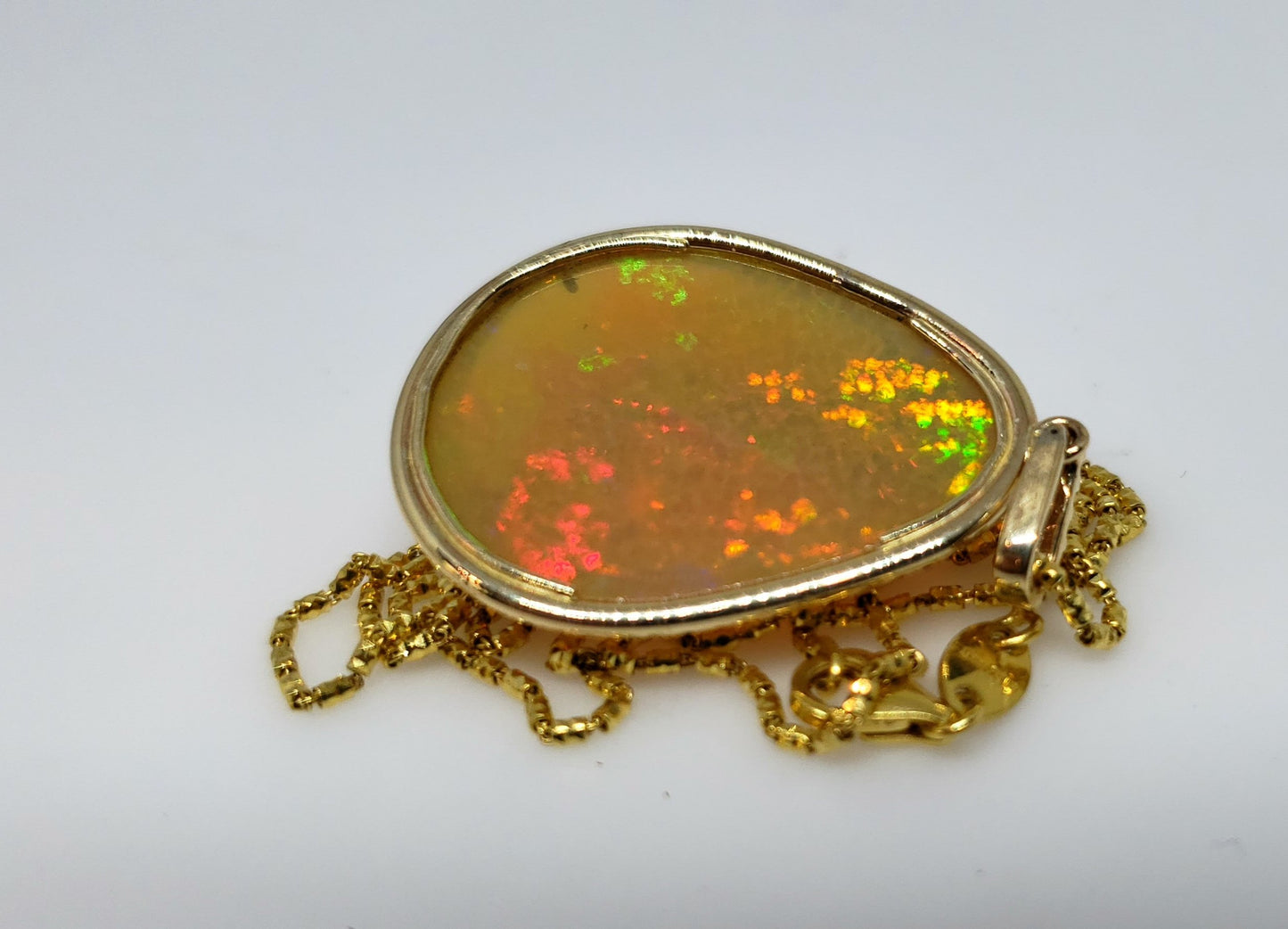 Large Natural Opal & Diamond Pendant 14k Gold