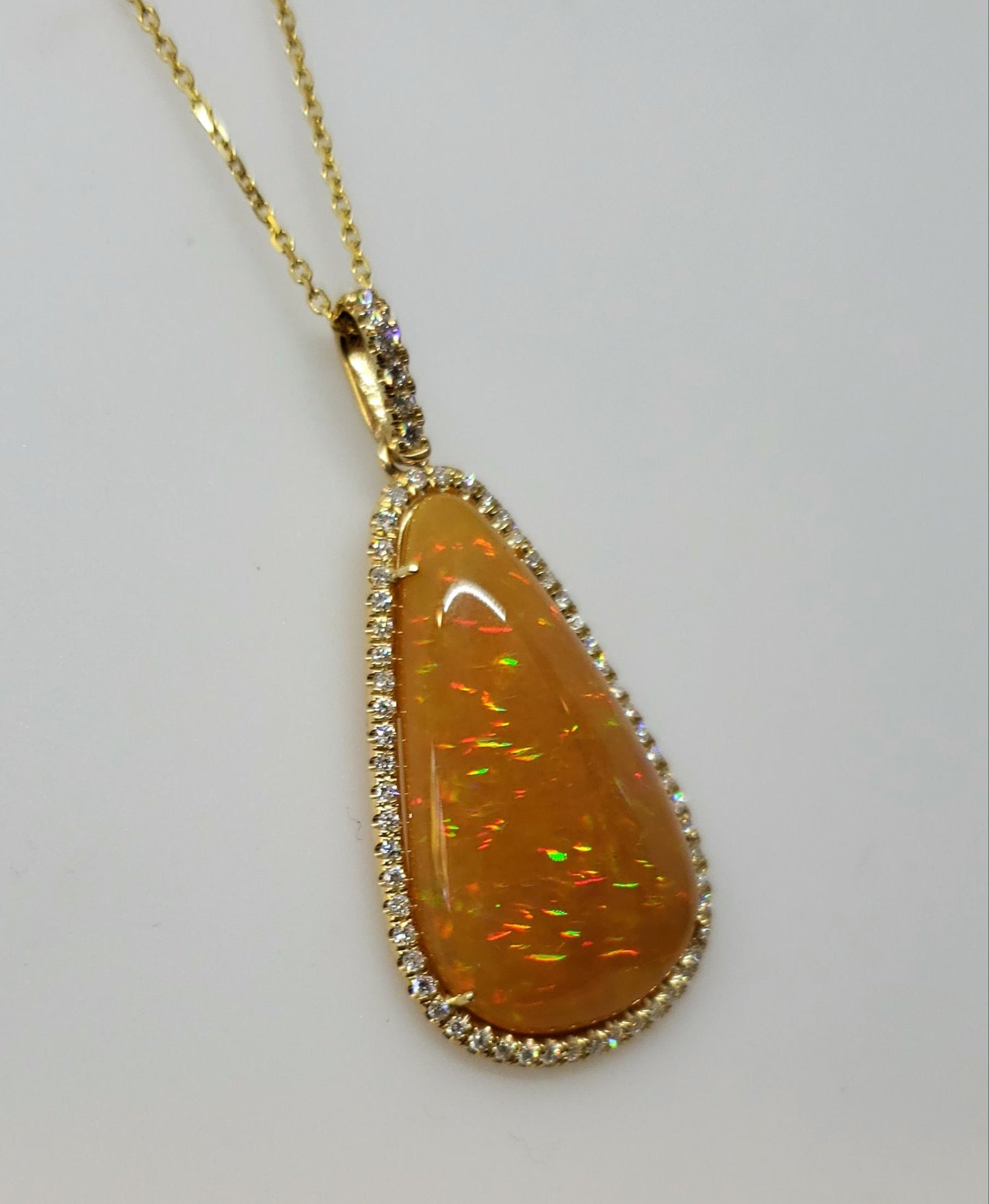 Brown Opal & Diamond Pendant 14k Gold