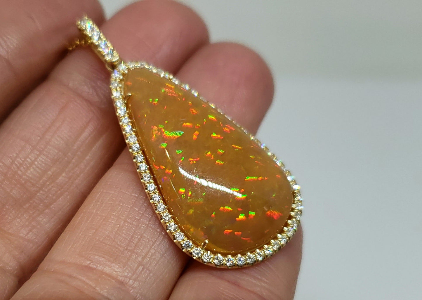 Brown Opal & Diamond Pendant 14k Gold