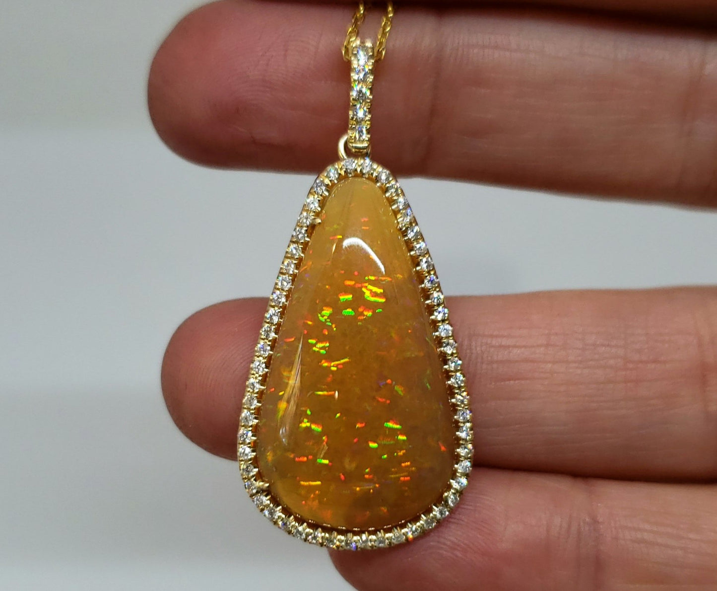 Brown Opal & Diamond Pendant 14k Gold