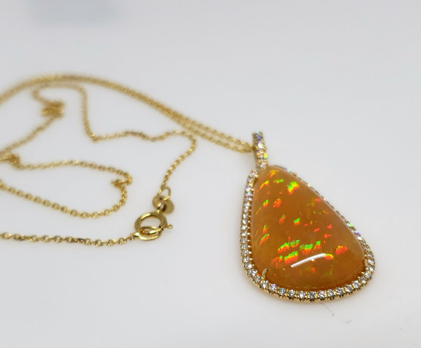 Brown Opal & Diamond Pendant 14k Gold