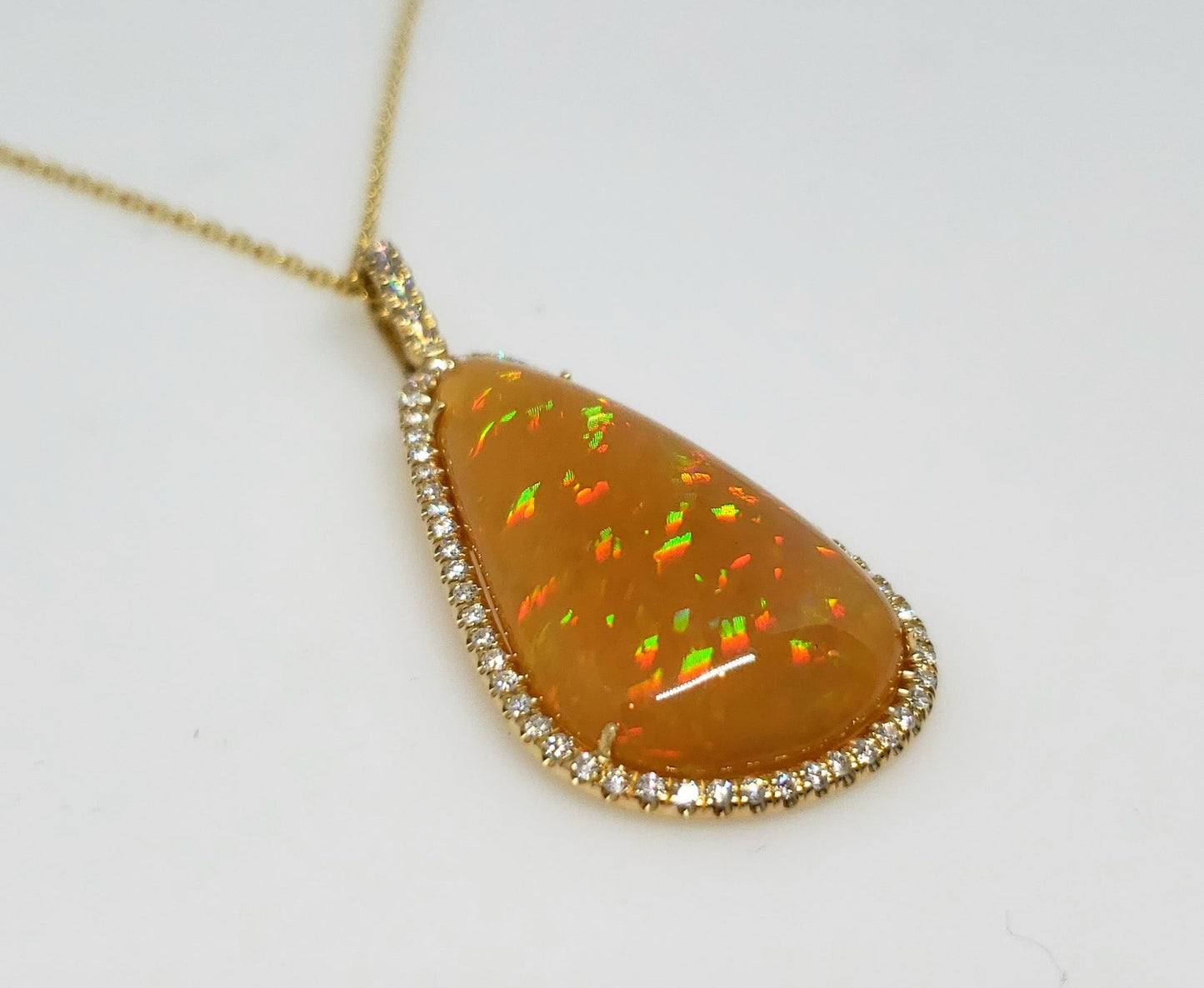 Brown Opal & Diamond Pendant 14k Gold