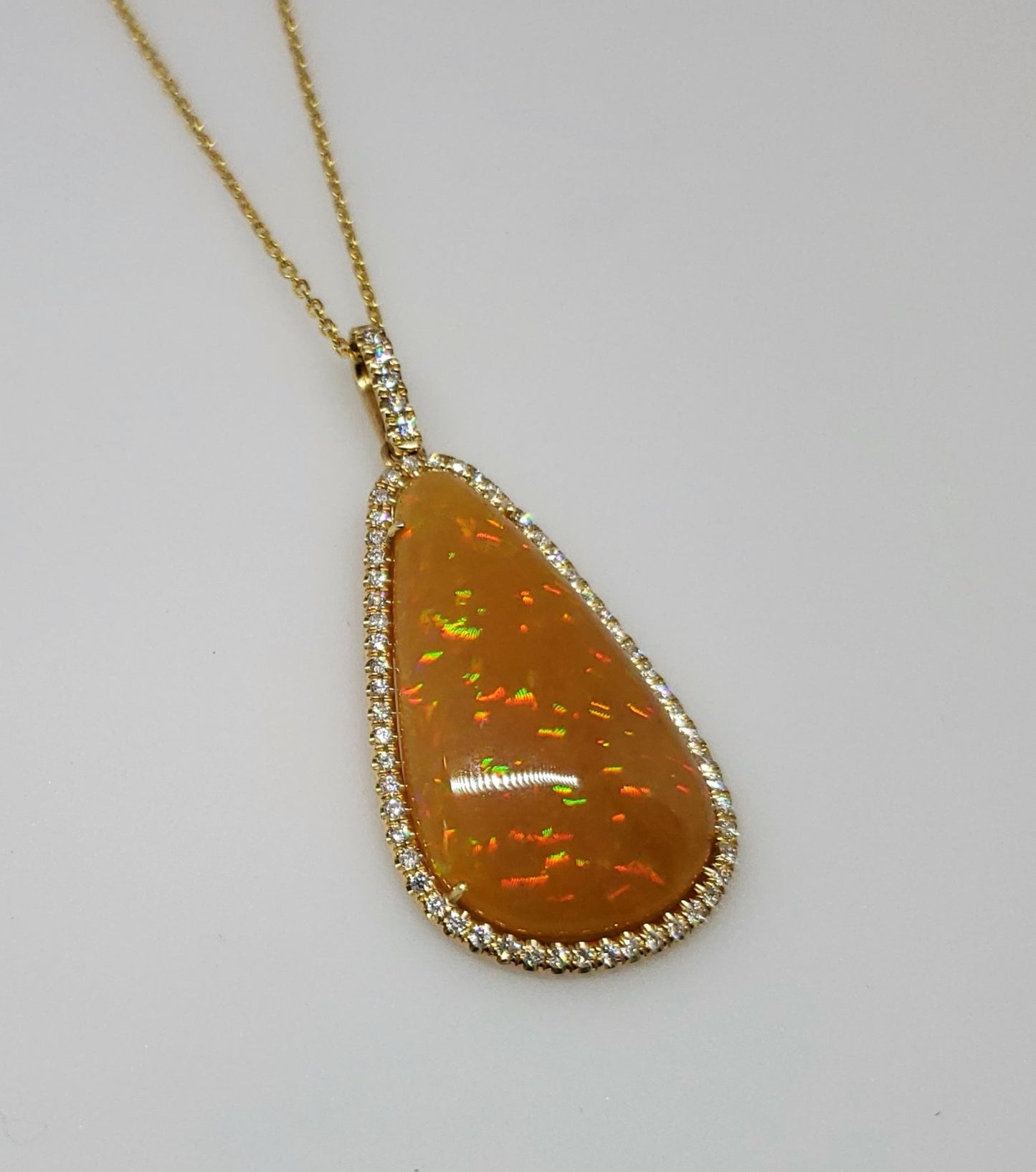 Brown Opal & Diamond Pendant 14k Gold