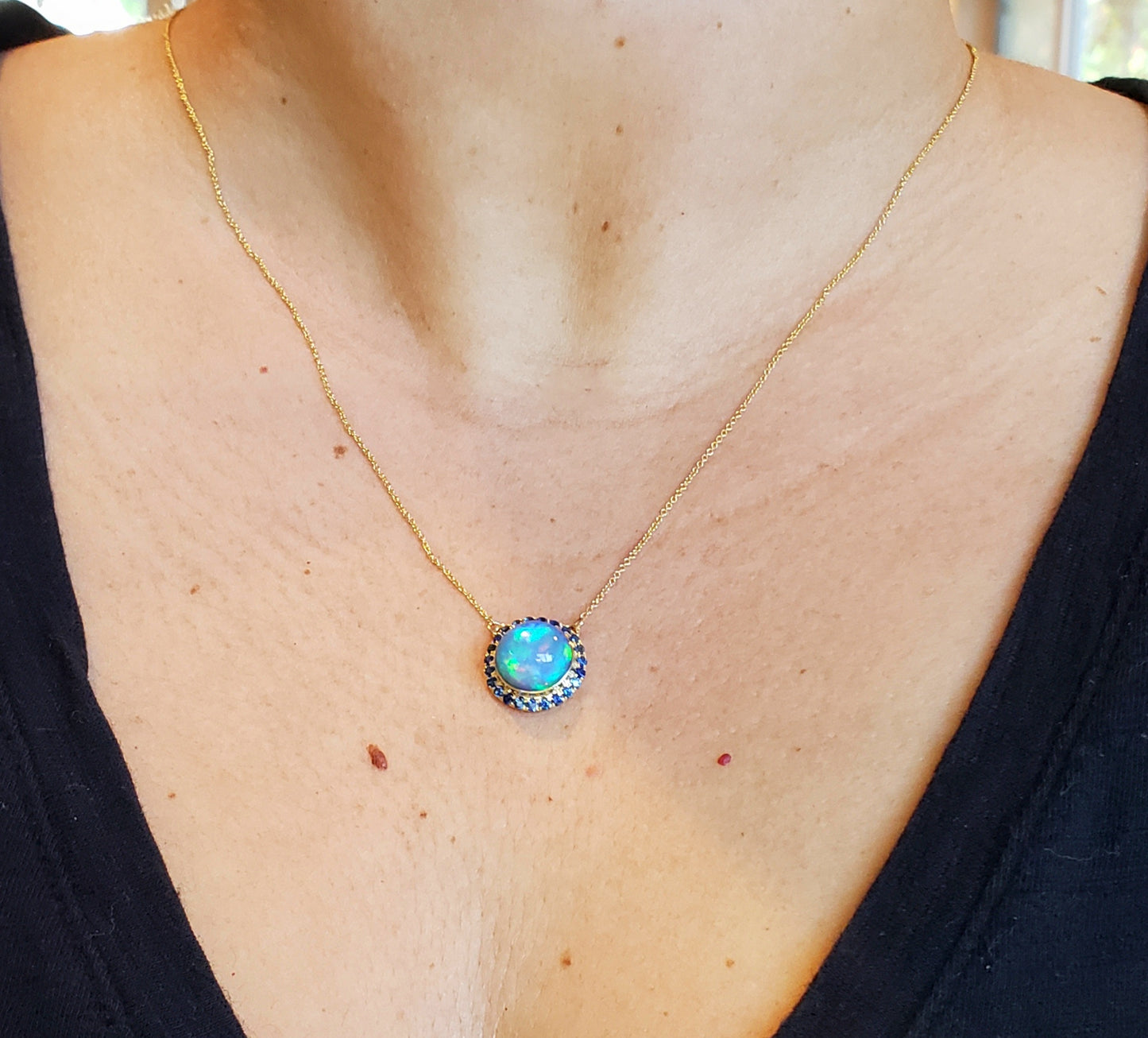 Blue Opal & Sapphire Pendant